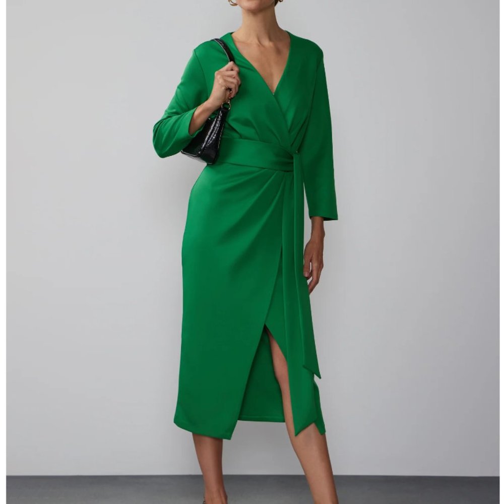 Green Scuba Wrap Dress with Belt